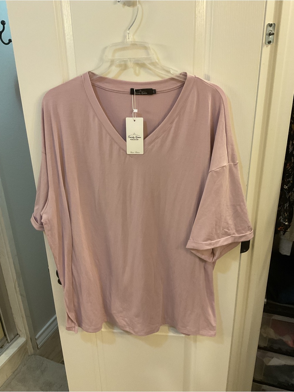Relaxed V-Neck Tee in Light Pink - Women's Short Sleeve